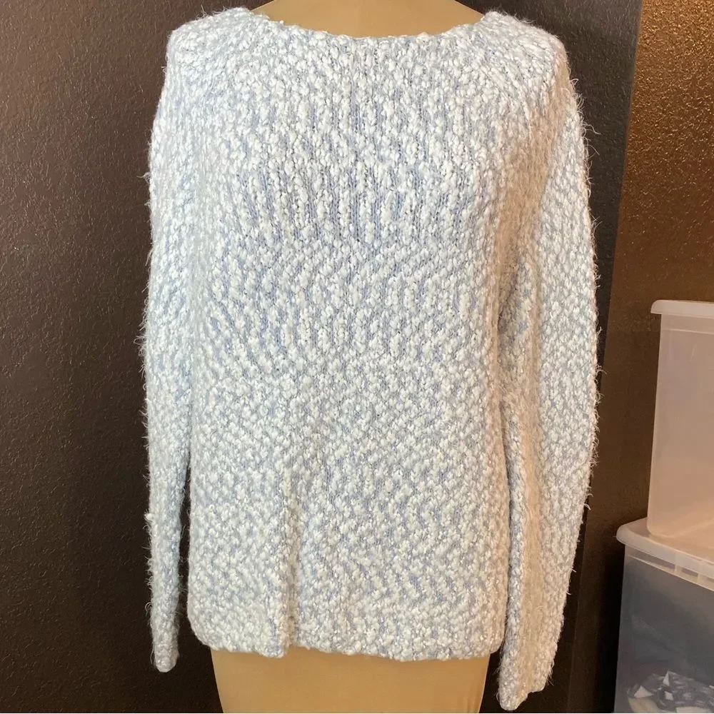 Buffalo david Bitton blue and white big loop knit‎ crew neck warm fuzzy sweater